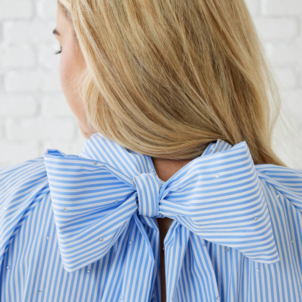 Caryn Lawn RYAN BOW SPARKLE TOP OXFORD STRIPE