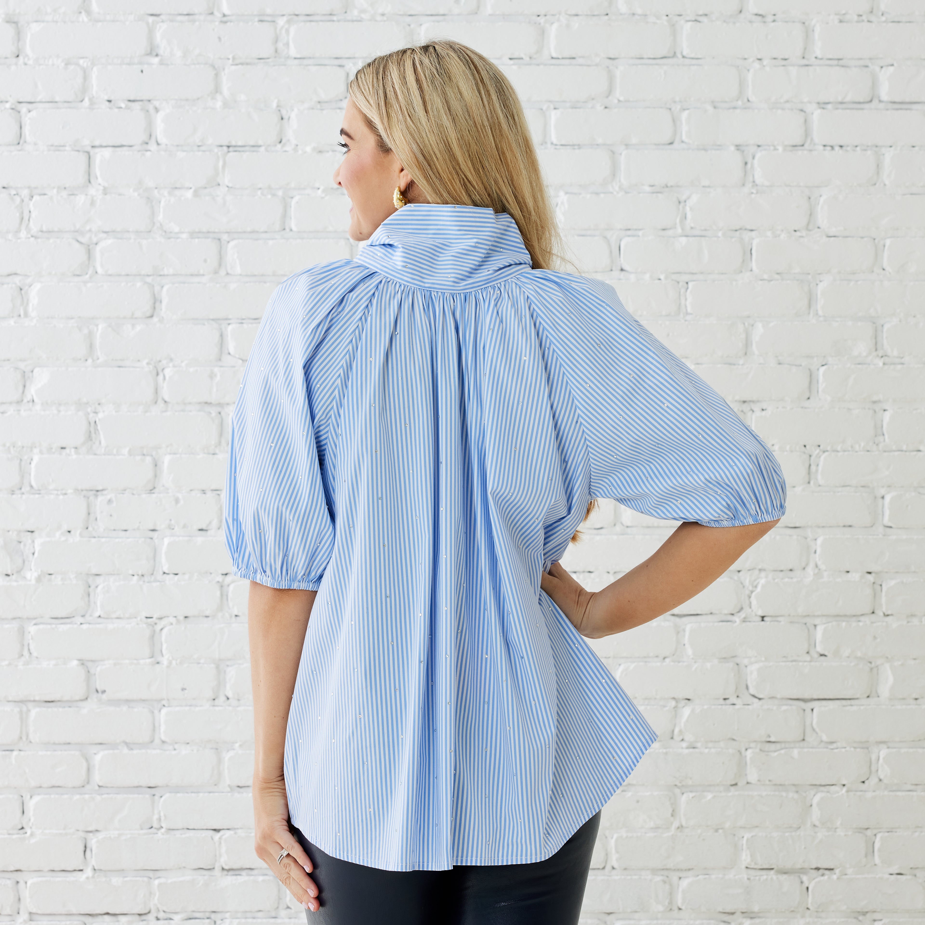 Caryn Lawn RYAN BOW SPARKLE TOP OXFORD STRIPE