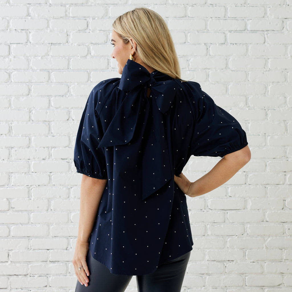 Caryn Lawn RYAN BOW SPARKLE TOP NAVY