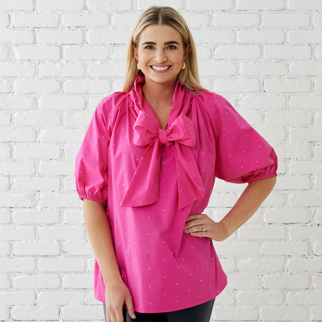 Caryn Lawn RYAN BOW SPARKLE TOP PINK