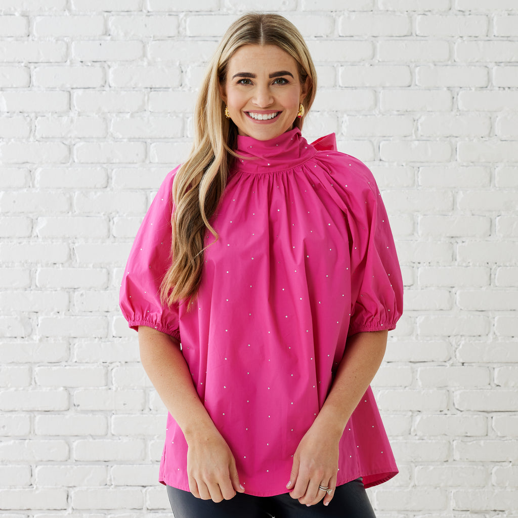 Caryn Lawn RYAN BOW SPARKLE TOP PINK