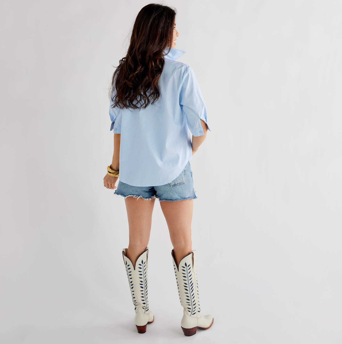 Caryn Lawn Maya Top Blue Stripe