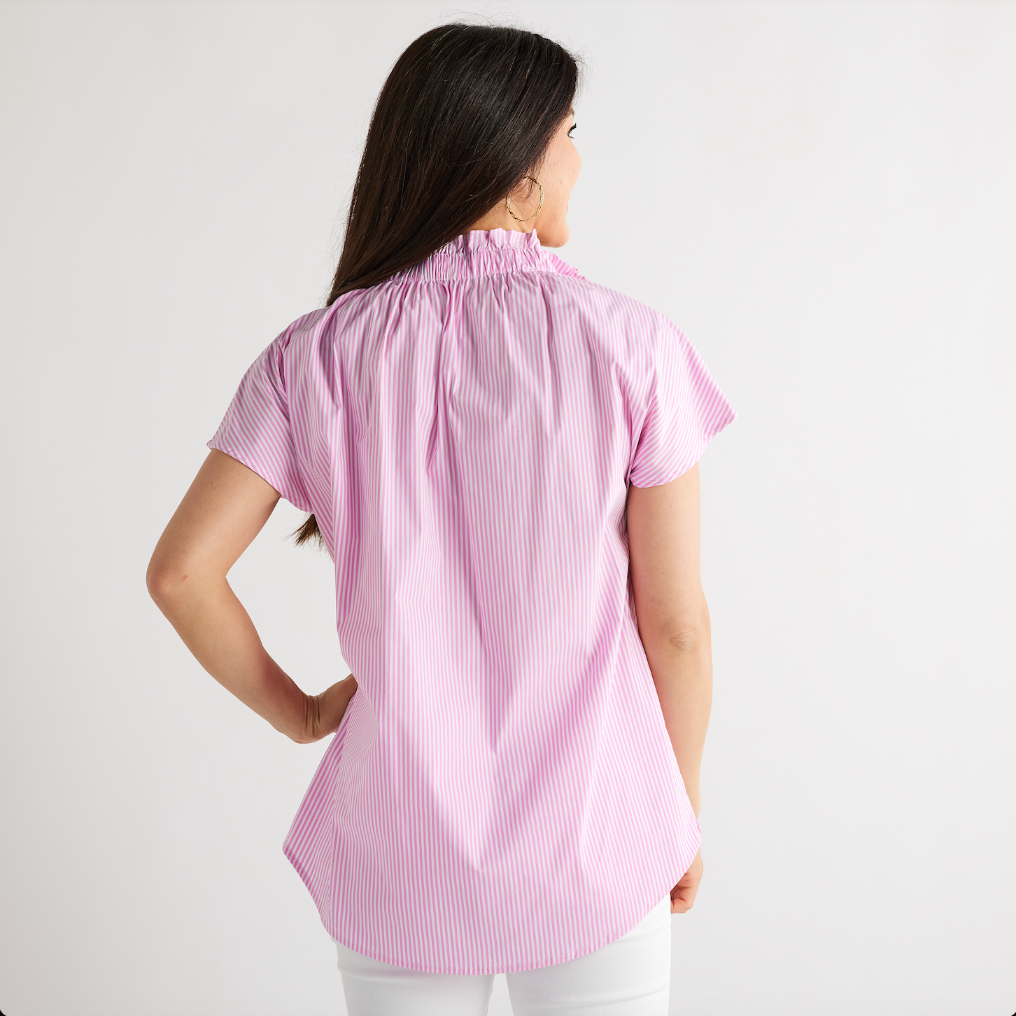Caryn Lawn Emily Top Pink Stripe