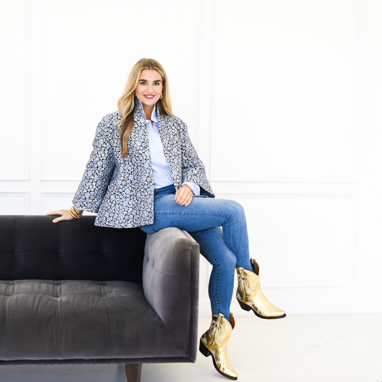 Caryn Lawn Jackie Jacquard Jacket Powder and Navy