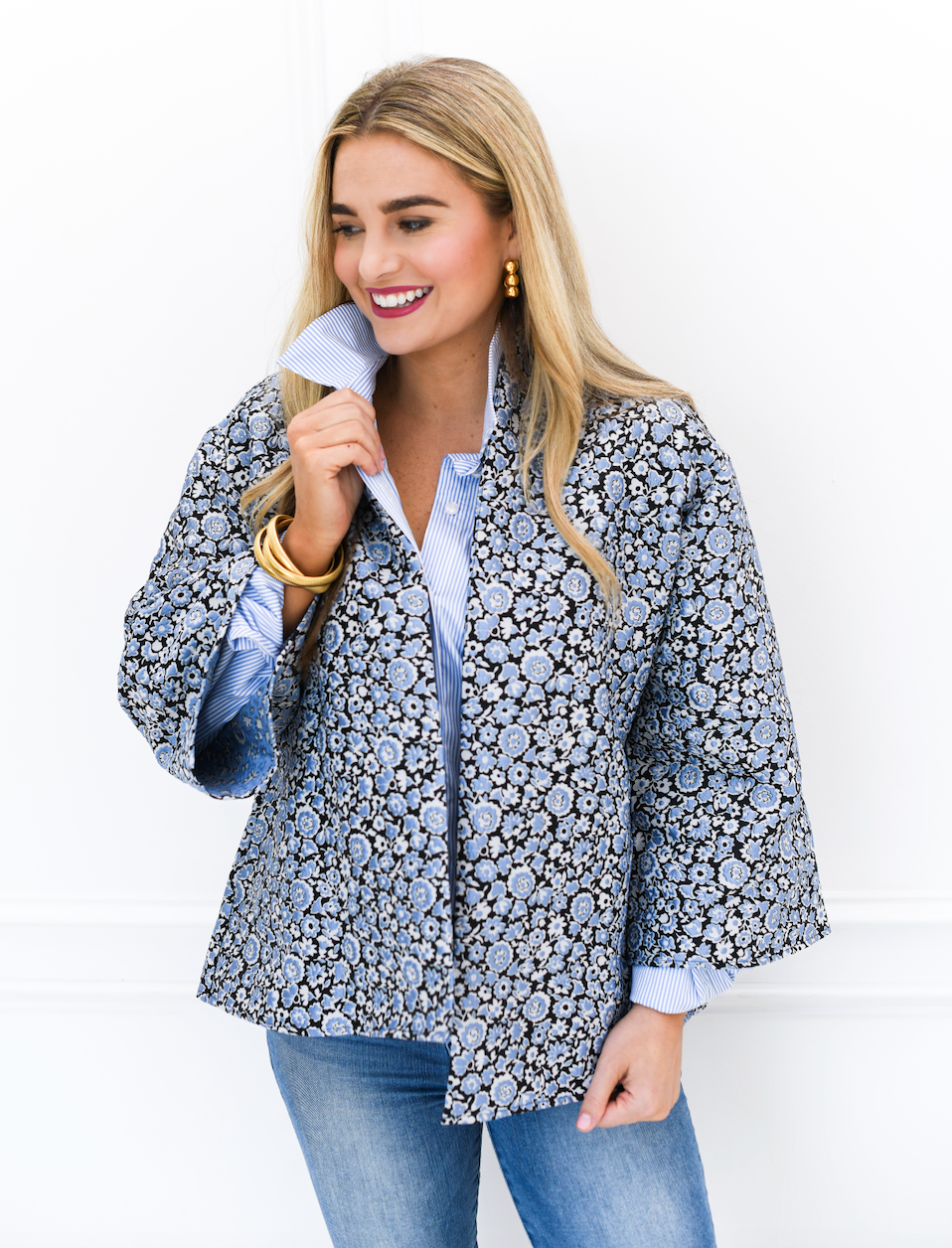 Caryn Lawn Jackie Jacquard Jacket Powder and Navy