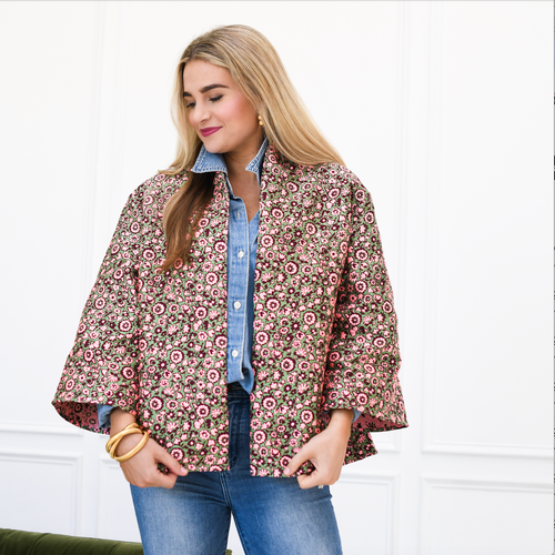 Caryn Lawn Jackie Jacquard Jacket Pink and Green