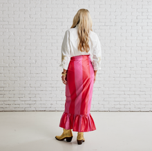 Load image into Gallery viewer, Caryn Lawn Whitney Wrap Skirt Pink and Red Stripe