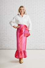 Load image into Gallery viewer, Caryn Lawn Whitney Wrap Skirt Pink and Red Stripe