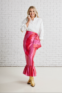 Caryn Lawn Whitney Wrap Skirt Pink and Red Stripe