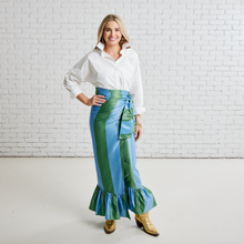 Load image into Gallery viewer, Caryn Lawn Whitney Wrap Skirt Green and Blue Stripe