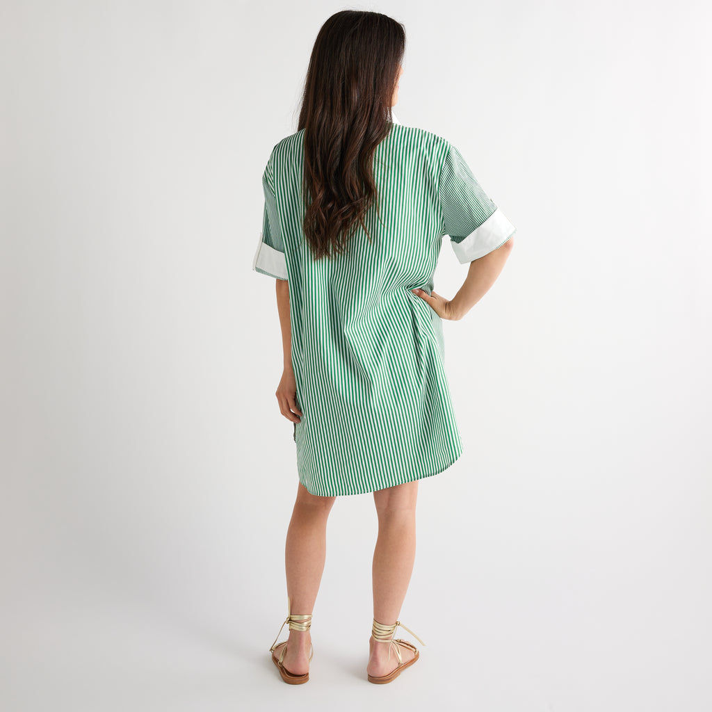 Caryn Lawn Sophie Dress Green Stripe