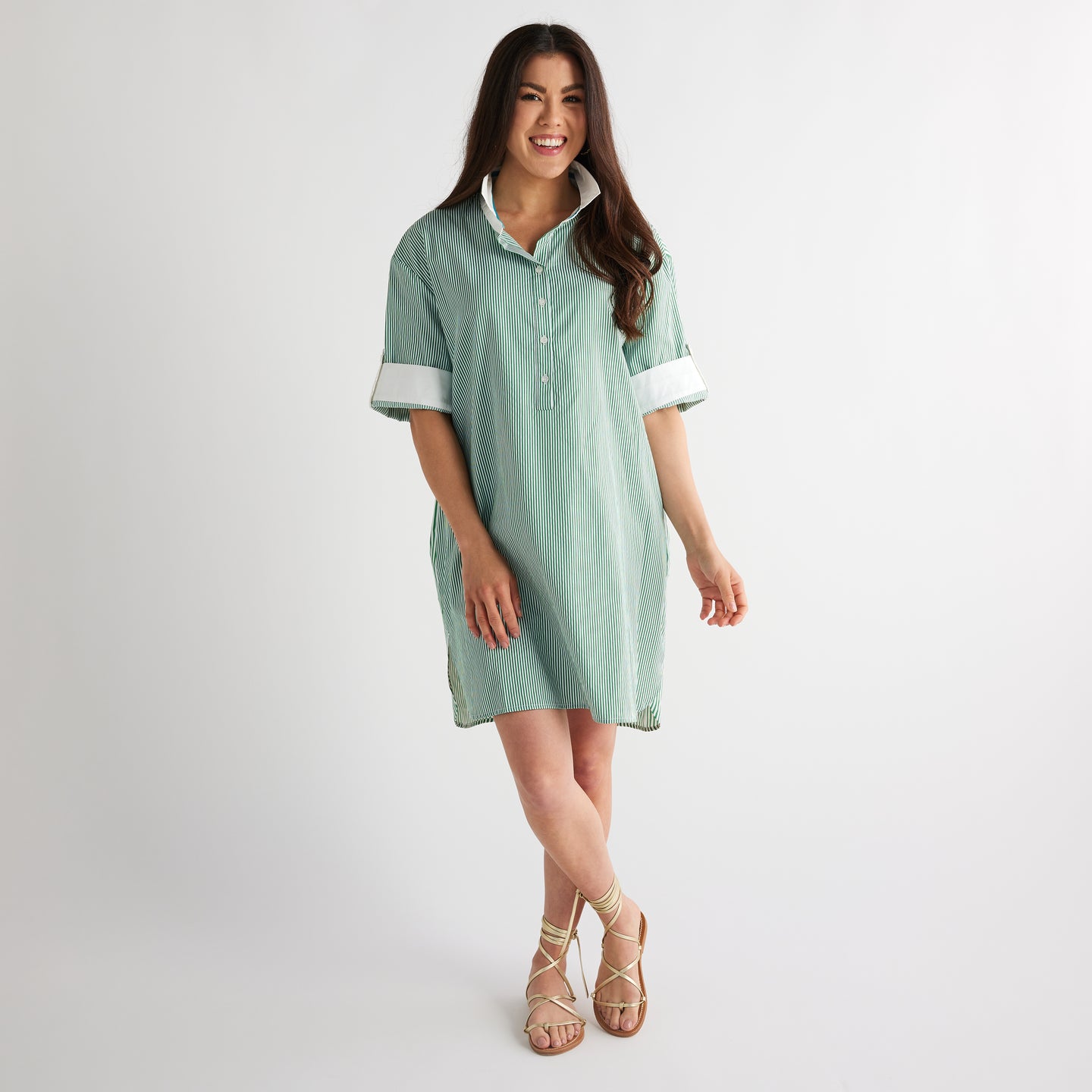 Caryn Lawn Sophie Dress Green Stripe