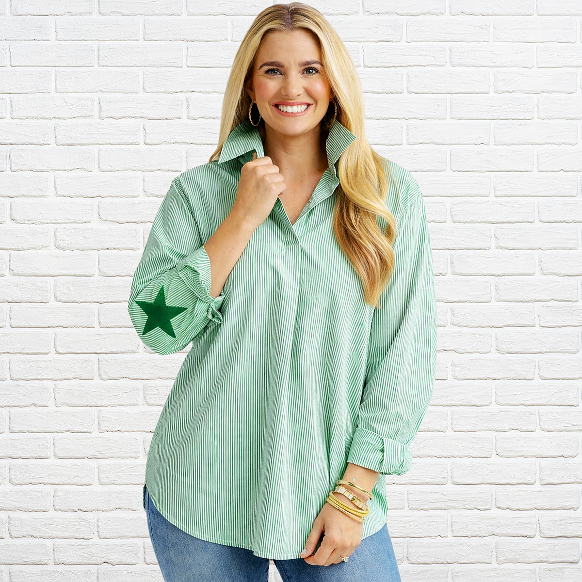Preppy Star Top Green Stripe