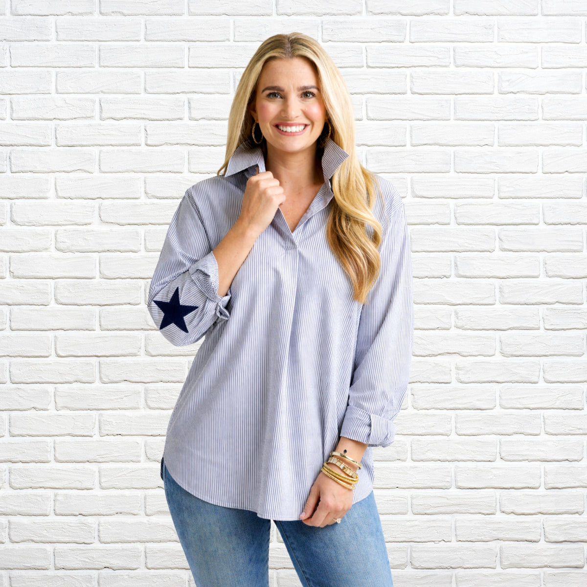 Preppy Star Top Navy Stripe