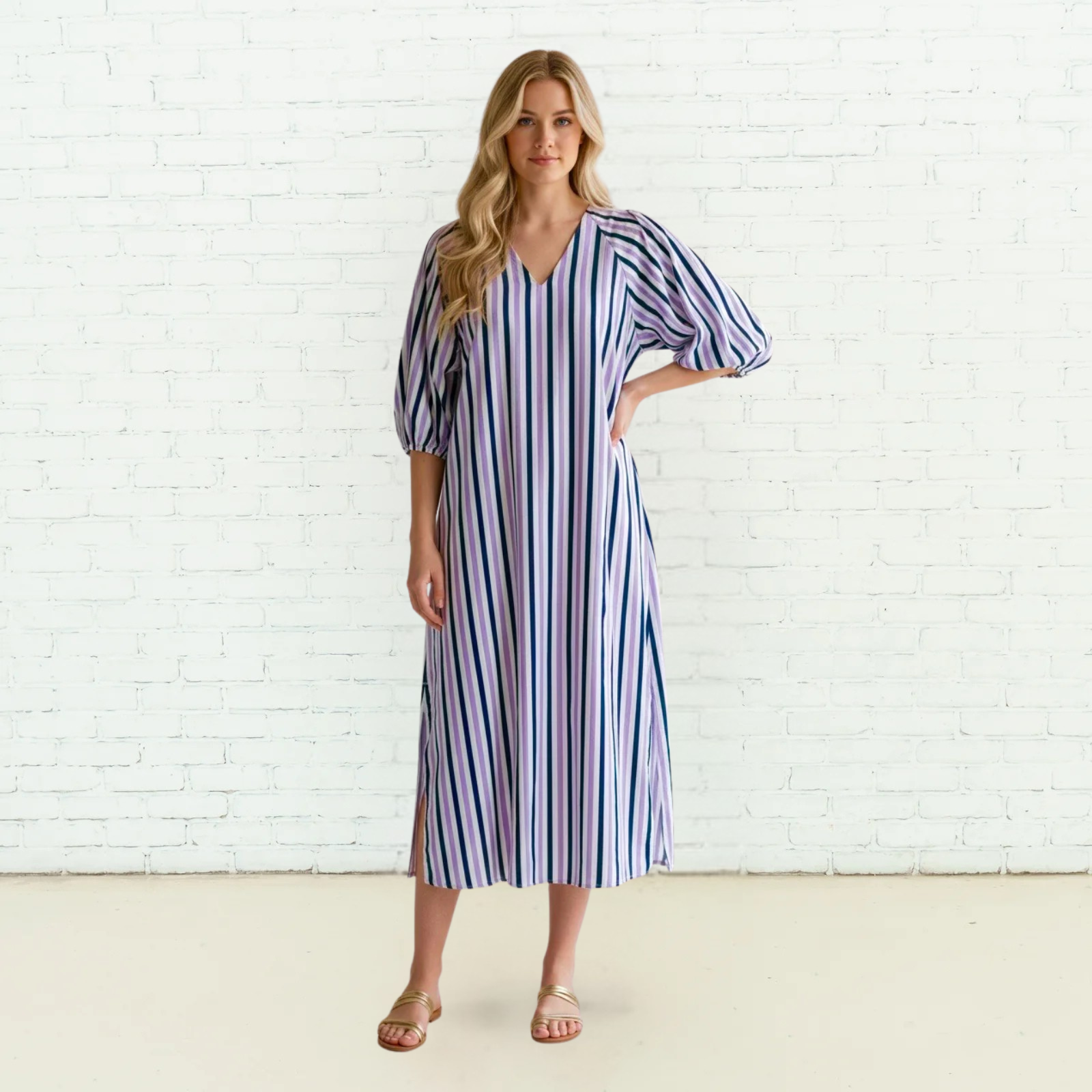 Coco Palm Beach Dress Lavender and Navy