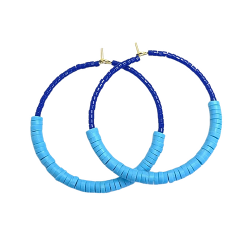 Caryn Lawn Seaside Seed Bead Hoop Earring Cobalt/Light Blue