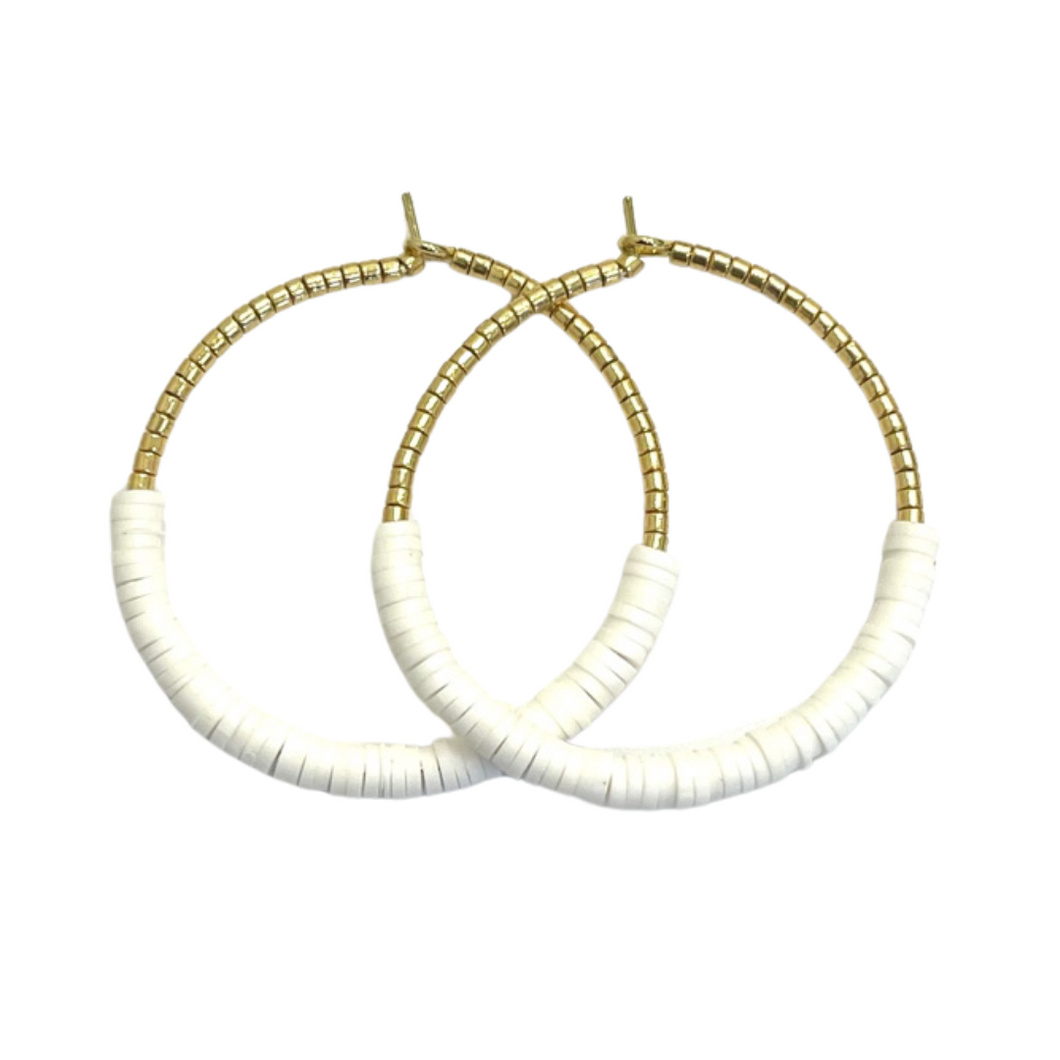 Caryn Lawn Seaside Seed Bead Hoop Earring gold/white