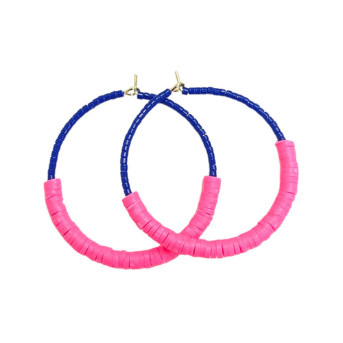 Caryn Lawn Seaside Seed Bead Hoop Earring Navy/Pink