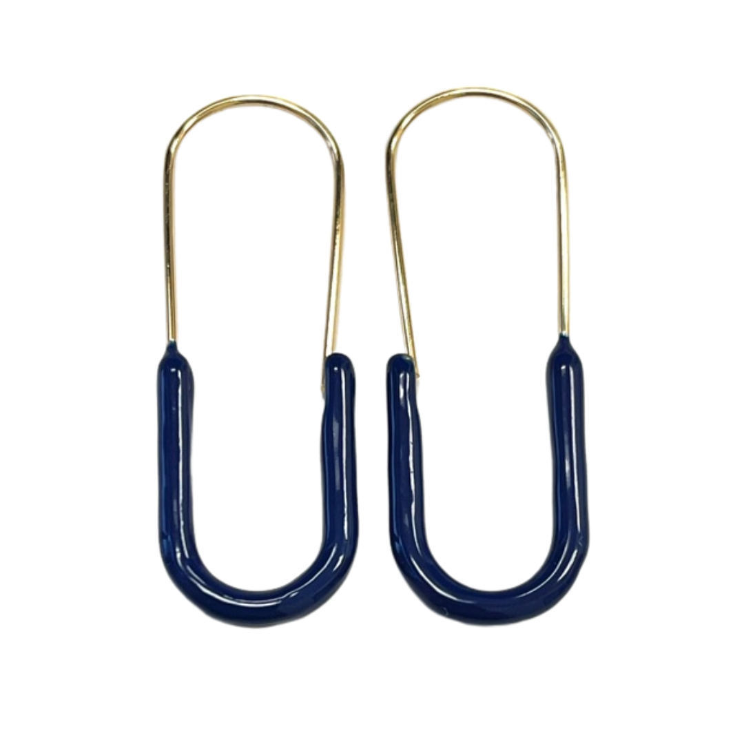 Caryn Lawn Paperclip Enamel Earring Navy