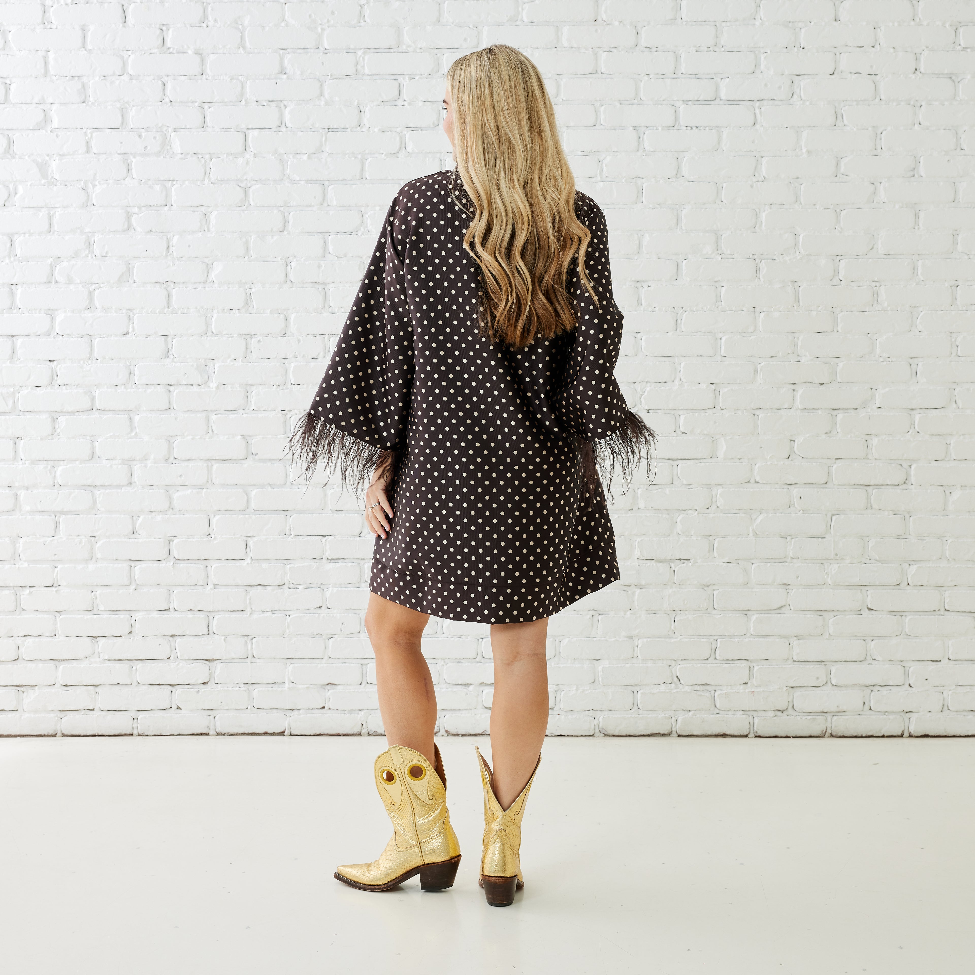 Caryn Lawn AUDREY POLKADOT FEATHER DRESS CHOCOLATE