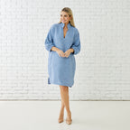 Caryn Lawn BETSY COLLAR TWEED DRESS WEDGEWOOD