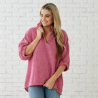 Caryn Lawn BETSY COLLAR TWEED TOP PINK