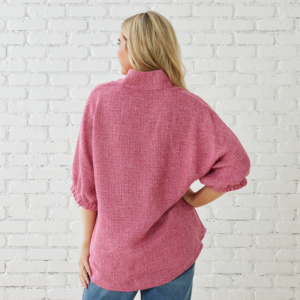 Caryn Lawn BETSY COLLAR TWEED TOP PINK
