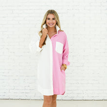 Load image into Gallery viewer, Caryn Lawn Stacey Stripe Contrast Dress Pink