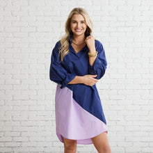 Load image into Gallery viewer, Caryn Lawn Preppy Asymmetrical Dress Navy and Lavender