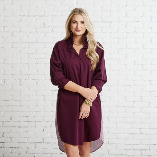 Caryn Lawn Preppy Gameday Back Stripe Dress Maroon