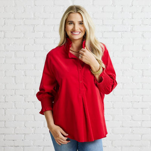 Caryn Lawn Kimberly Corduroy Top Red