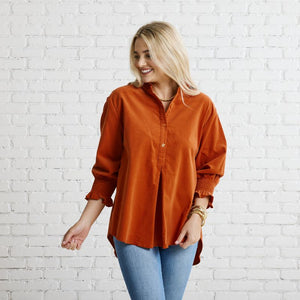 Caryn Lawn Kimberly Corduroy Top Burnt Orange