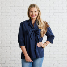 Load image into Gallery viewer, Caryn Lawn Holly Bow Top Navy