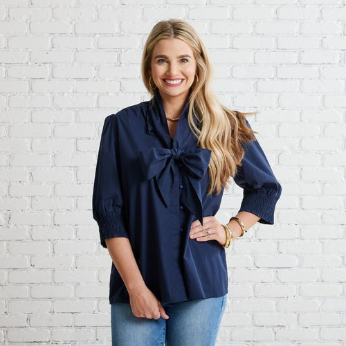 Caryn Lawn Holly Bow Top Navy