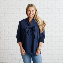 Load image into Gallery viewer, Caryn Lawn Holly Bow Top Navy