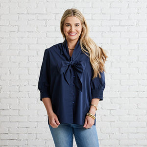 Caryn Lawn Holly Bow Top Navy