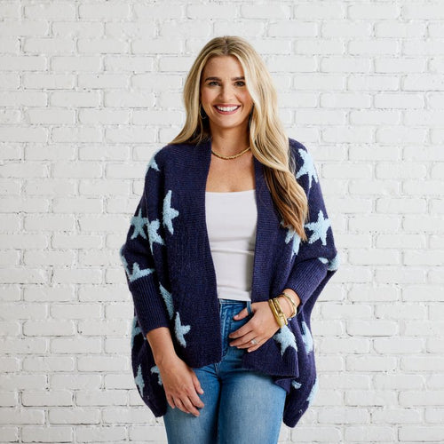 Caryn Lawn Cape Star Sweater Navy and Powder