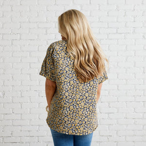 Caryn Lawn Betsy Jacquard Top Gold and Navy