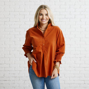 Caryn Lawn Kimberly Corduroy Top Burnt Orange