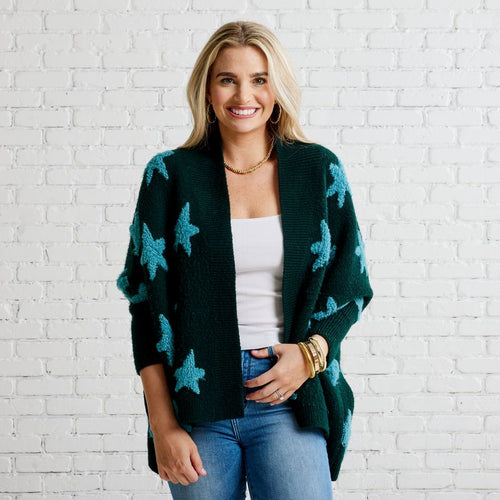 Caryn Lawn Cape Star Sweater Green and Turquoise