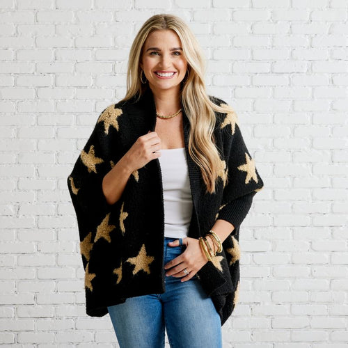 Caryn Lawn Cape Star Sweater Black and Khaki