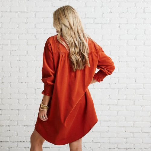 Caryn Lawn Kimberly Corduroy Dress Burnt Orange