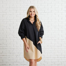 Load image into Gallery viewer, Caryn Lawn Preppy Asymmetrical Dress Black and Khaki