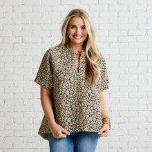 Load image into Gallery viewer, Caryn Lawn Betsy Jacquard Top Gold and Navy