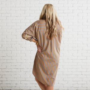 Caryn Lawn Preppy Dress Fall Stripe Khaki