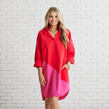 Load image into Gallery viewer, Caryn Lawn Preppy Asymmetrical Dress Red and Fuchsia