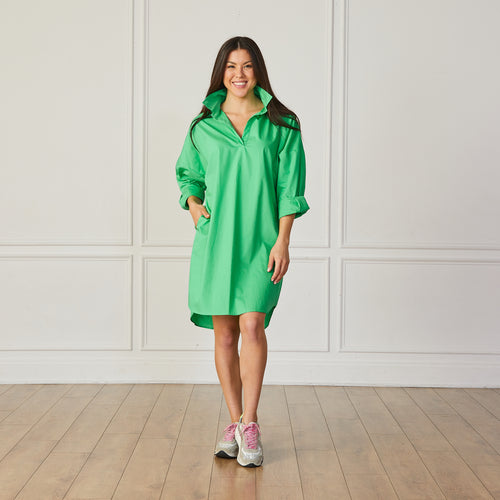 Preppy Dress Kelly Green with Pink Stars