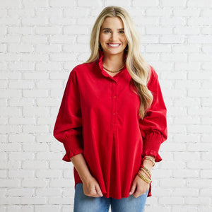 Caryn Lawn Kimberly Corduroy Top Red