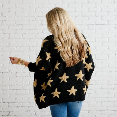 Caryn Lawn Cape Star Sweater Black and Khaki