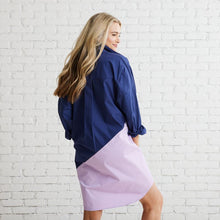 Load image into Gallery viewer, Caryn Lawn Preppy Asymmetrical Dress Navy and Lavender